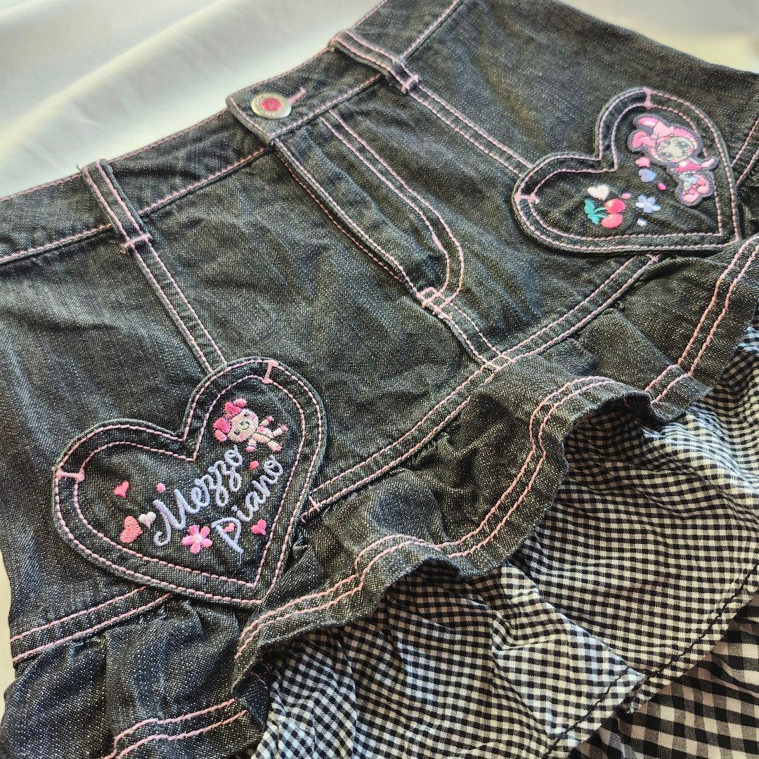 メゾピアノ レトロ ベリエ デニム チェックフリルスカート 130 Y2K 希少