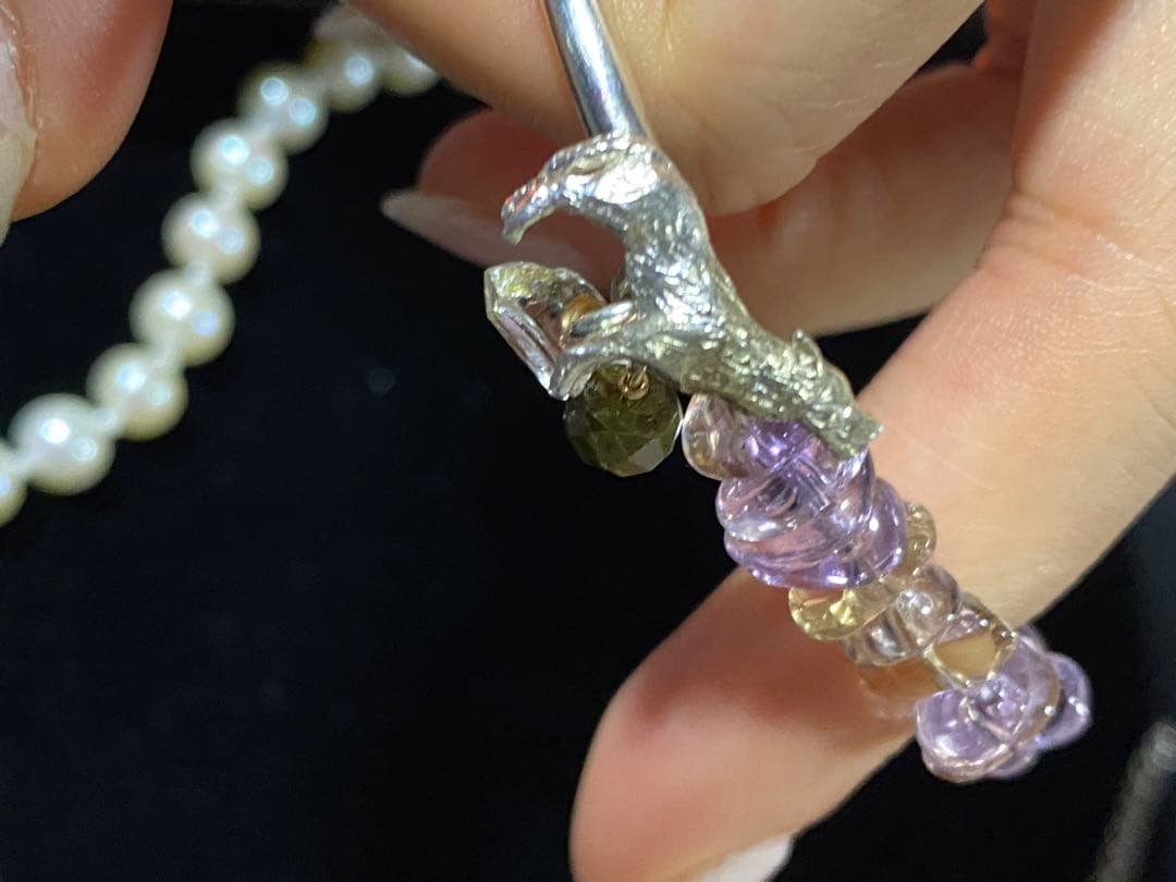 限定価格 ハンドメイド パール ネックレス ブレスレット オオカミ SV925