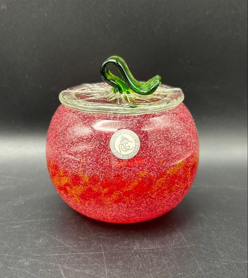 琉球ガラス　泡カレット　菓子入れ　キャニスター　レッド　イエロー　ブルー　未使用