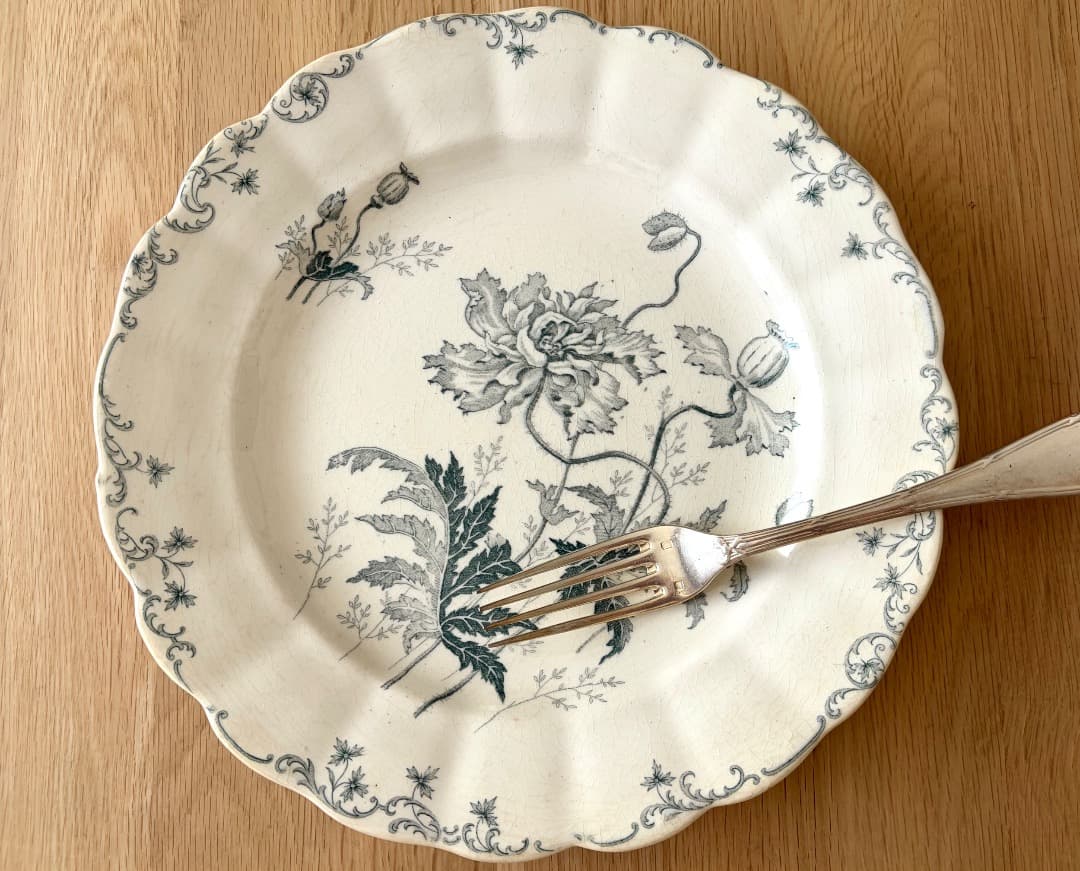 希少　フランスアンティーク　花リムプレート　ショワジールロワ窯　PAVOTS