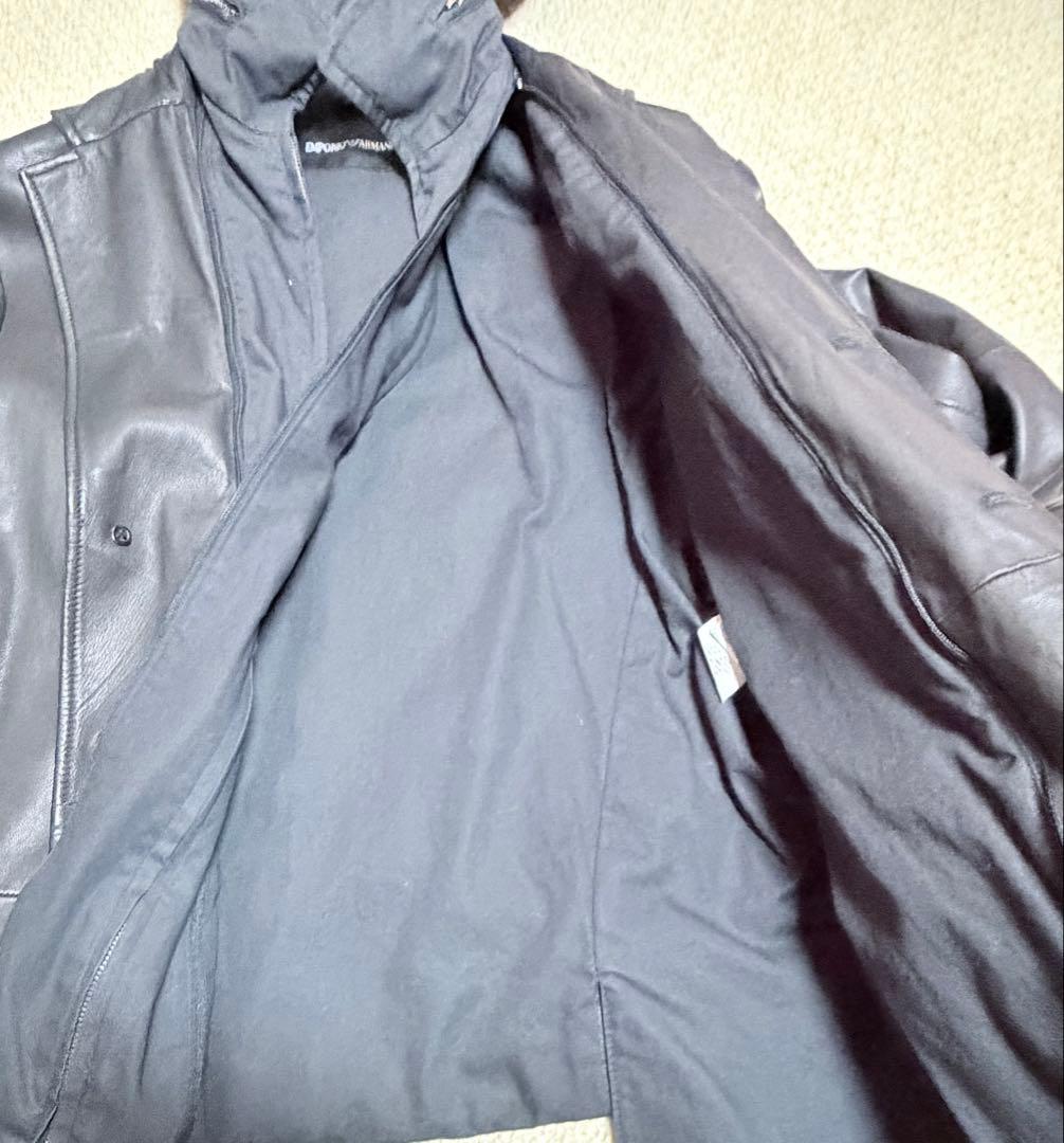 s*a様 エンポリオアルマーニ　黒 レザーブレザージャケット 取外フード付き