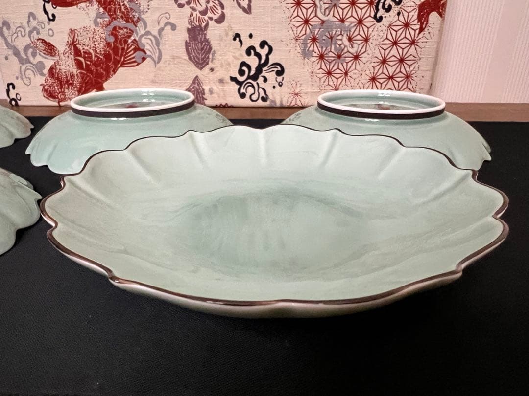 深川製磁　和皿揃　笹青磁　5号皿揃　百年庵　5枚