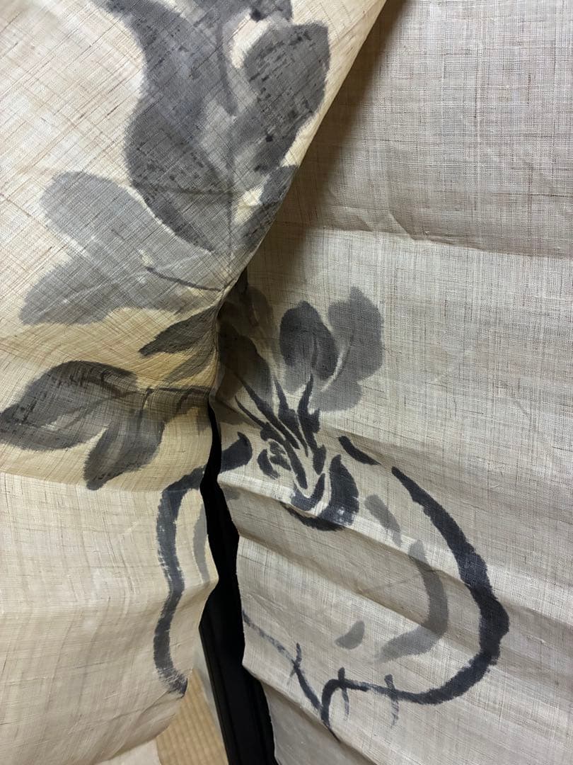 【新品】 麻布 植物の墨絵のれん