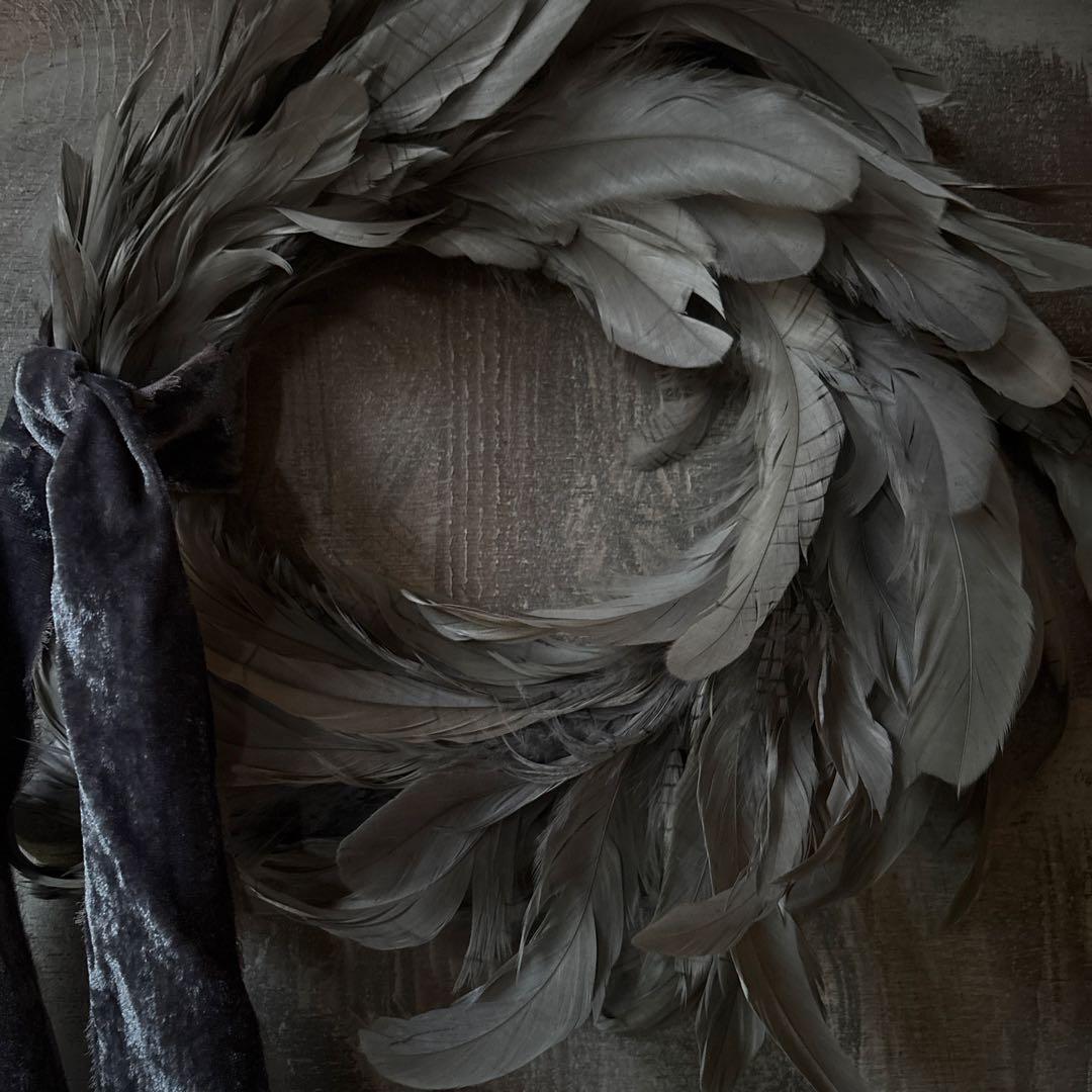 リース 羽 リボン アンティーク／クリスマスリース 希少