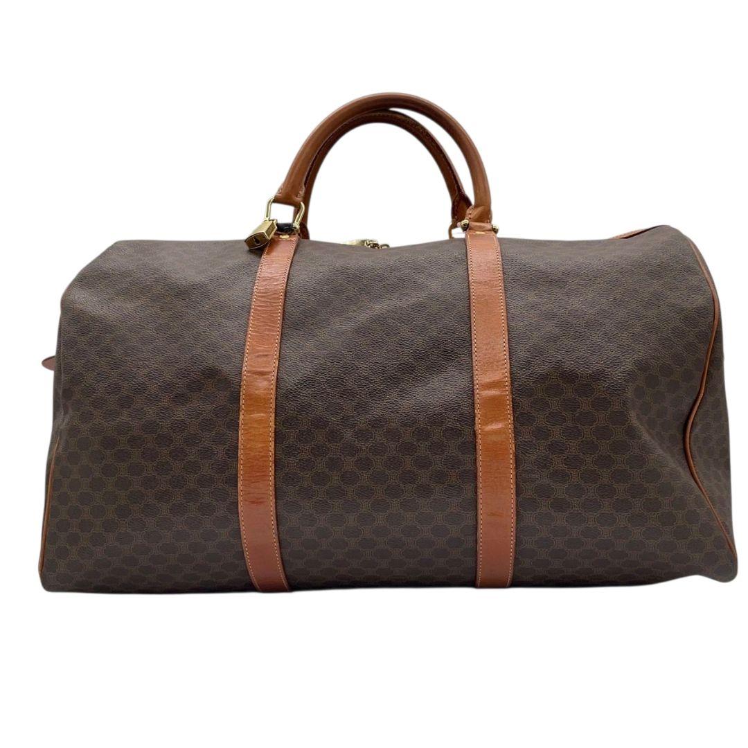 セリーヌ　ボストンバッグ　茶　マカダム　A4収納　PVC　自立可　レザー　X