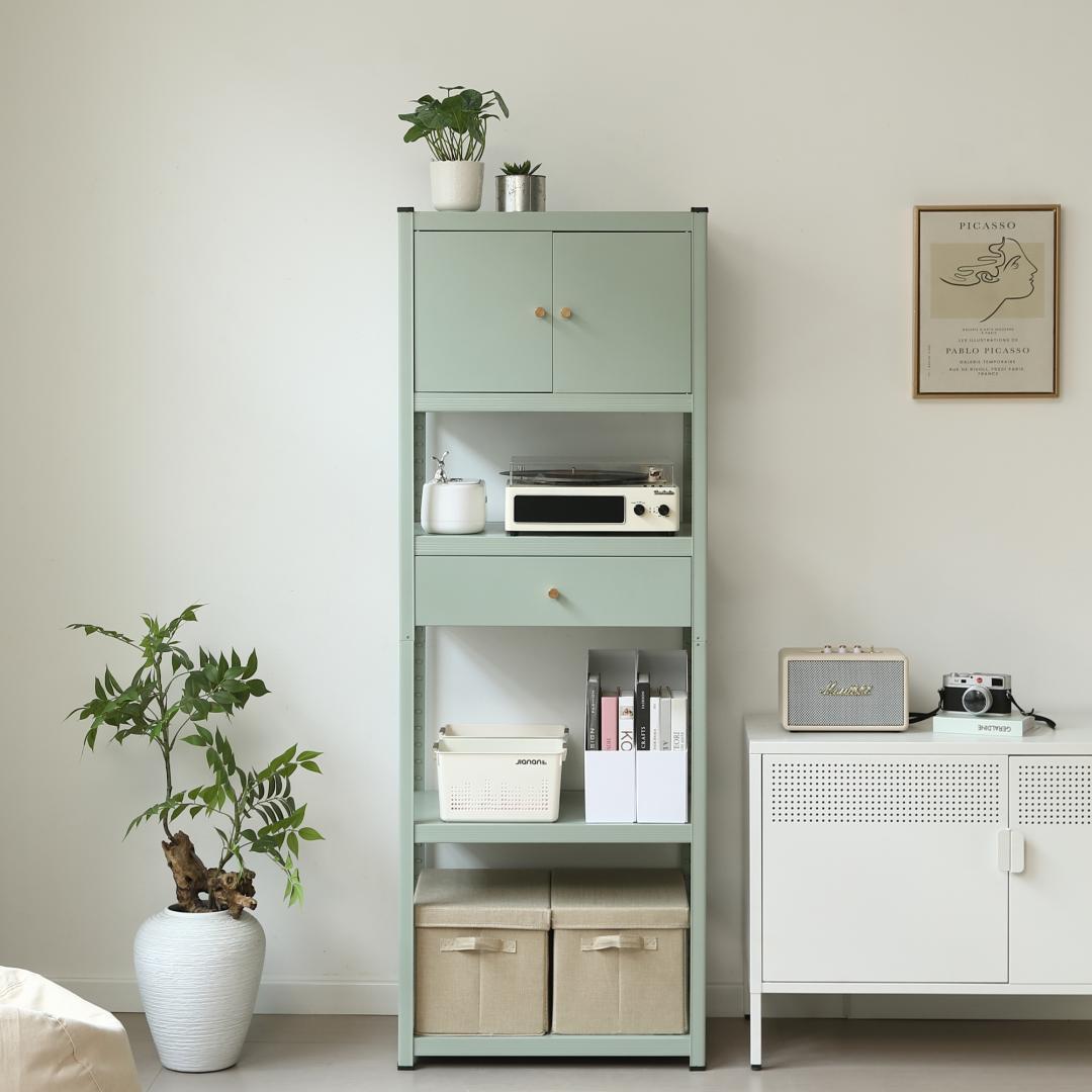 タイムセール！スチール製収納ラック【タイプC】　可動棚　大容量　GREEN