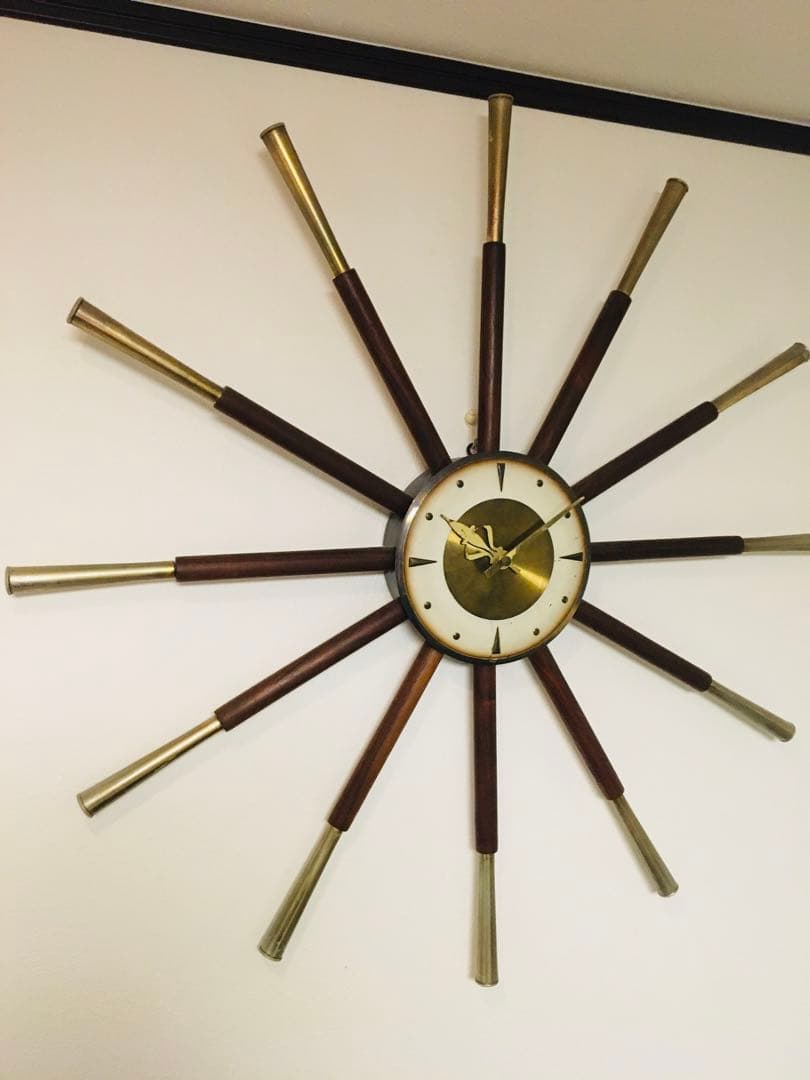 60s ミッドセンチュリー　壁掛け時計　サンバーストクロック　オリジナル