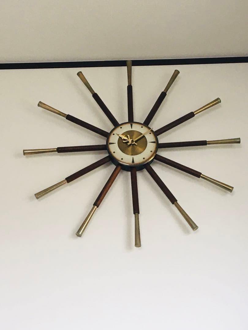 60s ミッドセンチュリー　壁掛け時計　サンバーストクロック　オリジナル