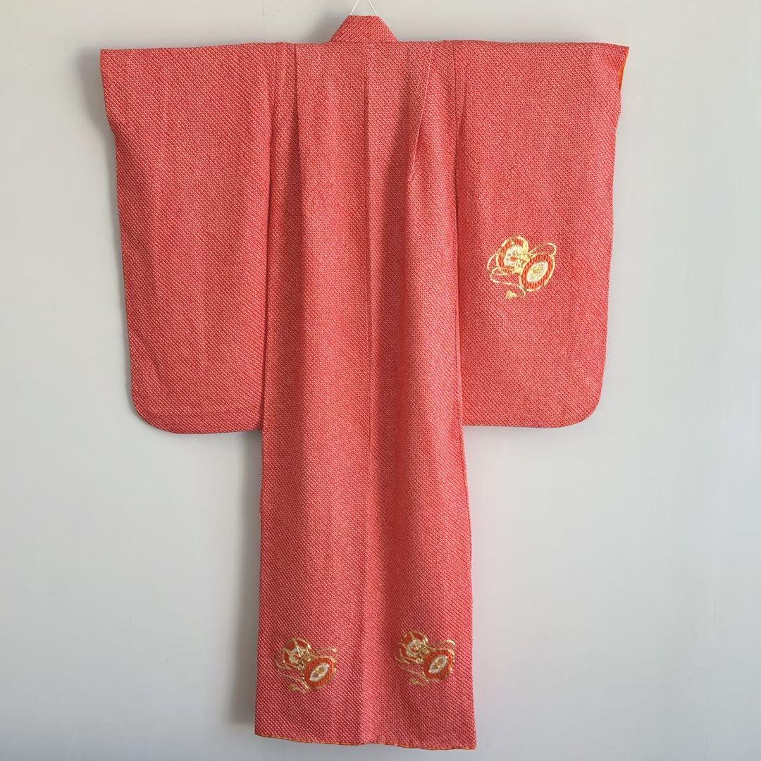 フルセット　七五三　7歳女の子　総しぼり　金糸　刺繍　鼓　黒袋帯　蝶　7066