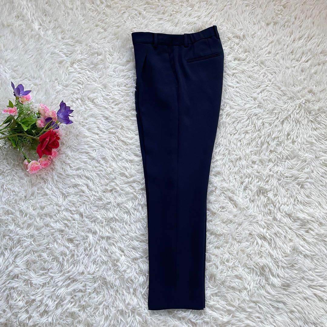 PLSTプラステ ネイビーノーカラージャケットパンツスーツセットアップ洗える