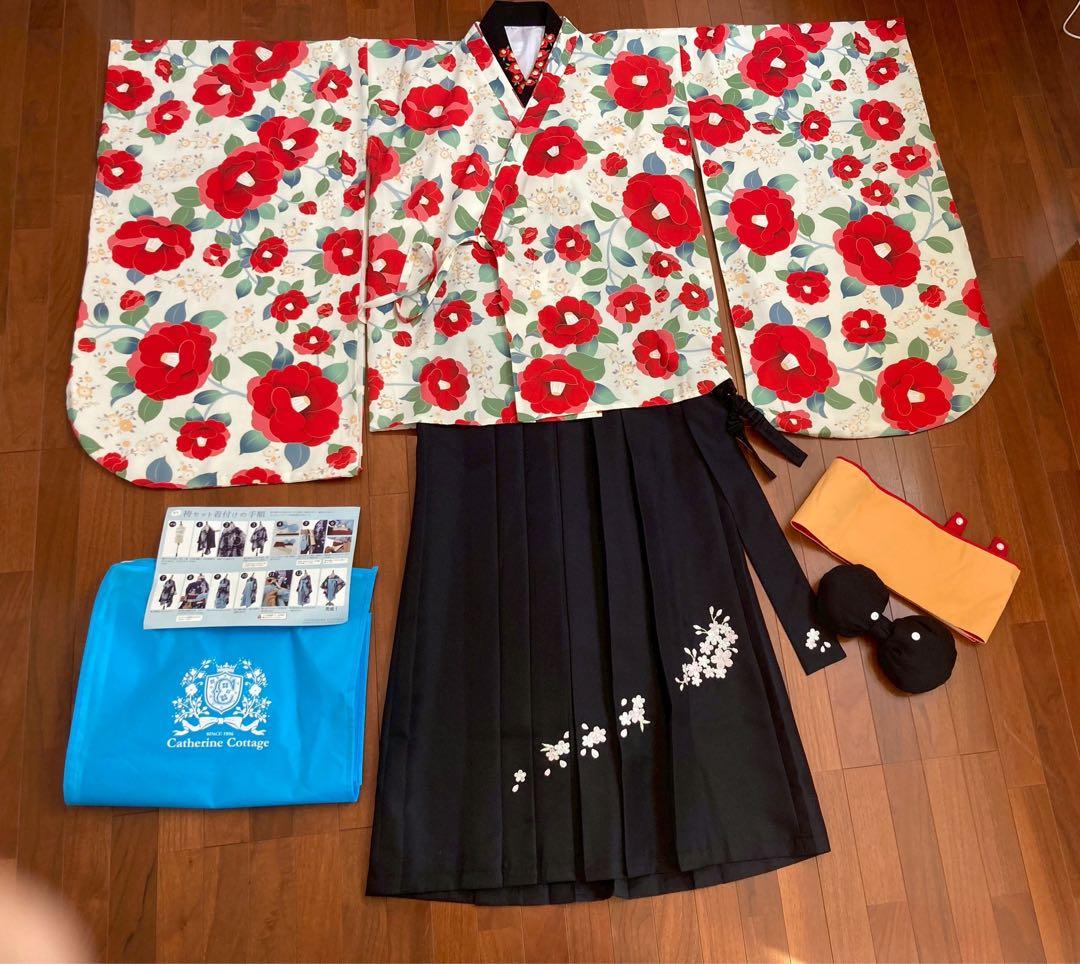 Catherine Cottage 椿ベージュ・黒袴・肌襦袢のセット 160