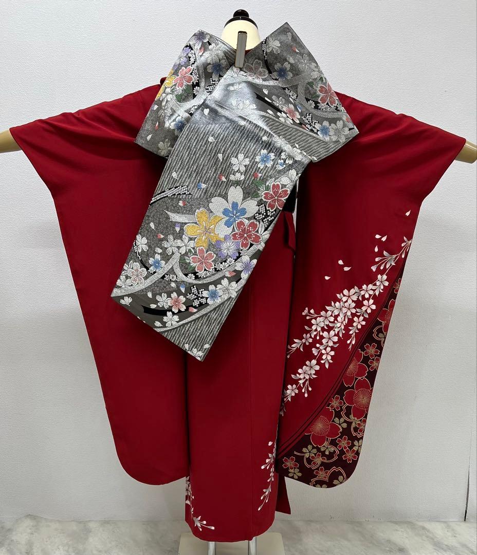 振り袖　フルセット　長襦袢　金彩加工　成人式　赤　桜　結婚式　ガード加工　765