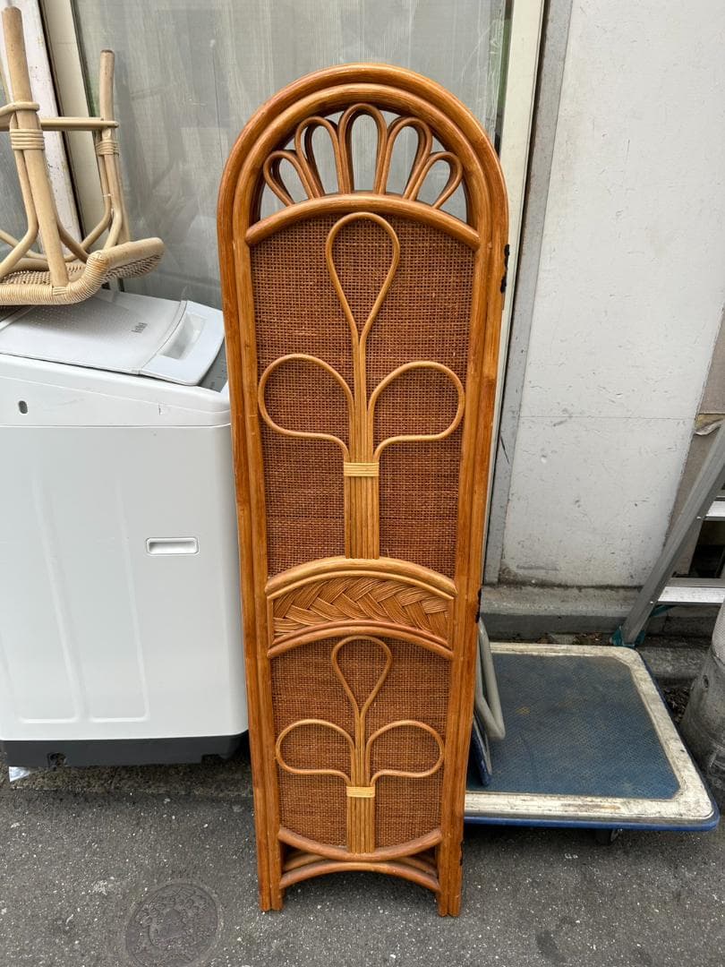 ◎ラタンパーテーション 4連 木製 アーチ型 昭和レトロ ウッドラタン 150