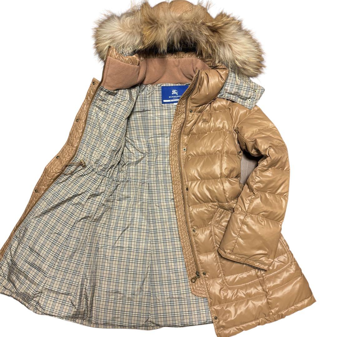 美品 バーバリー ブルーレーベル ラクーンファー ダウンコート フェザー 38