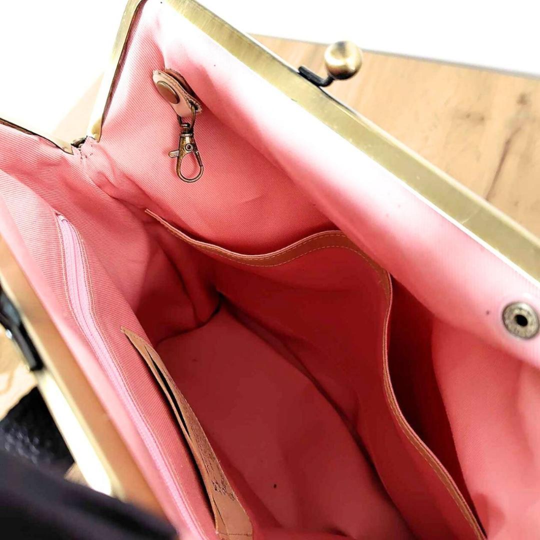 ミナペルホネン/2025rosyロージィーネイビー/がま口リュック牛革黒