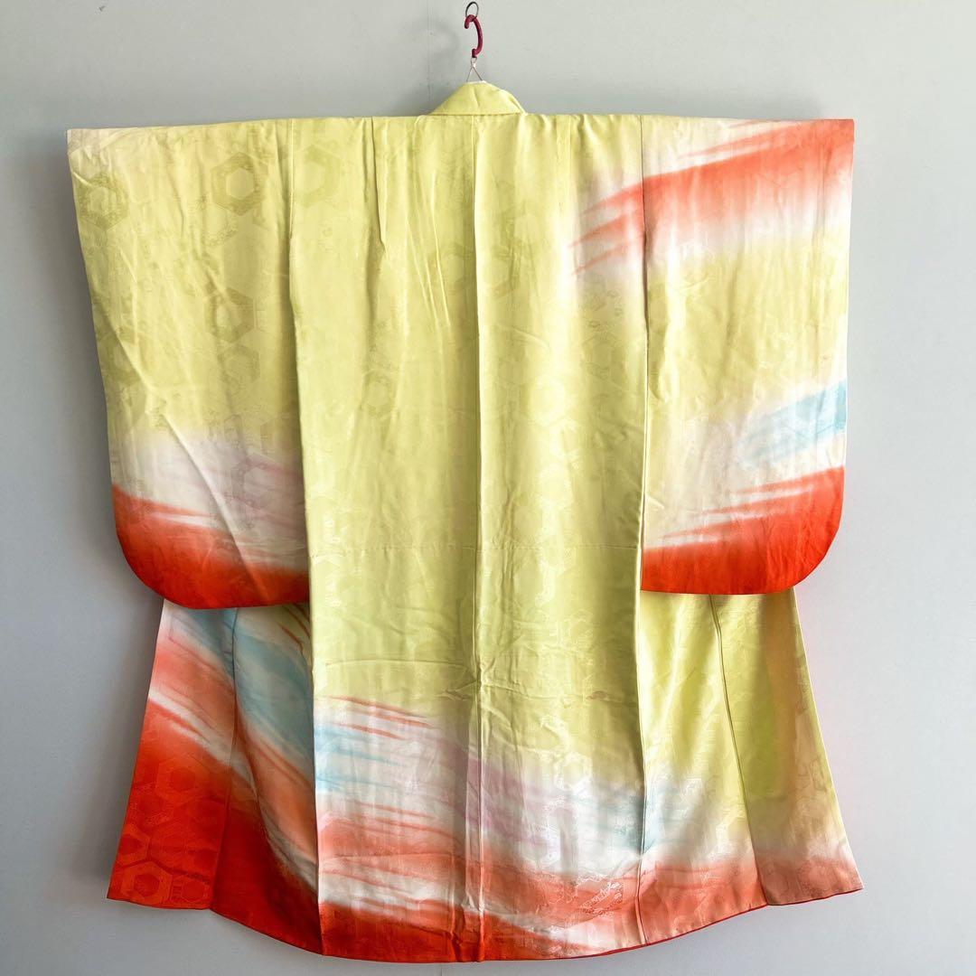 七五三　７歳フルセット　長着＆帯＆長襦袢＆草履＆バッグ＆小物セット　レモンイエロ