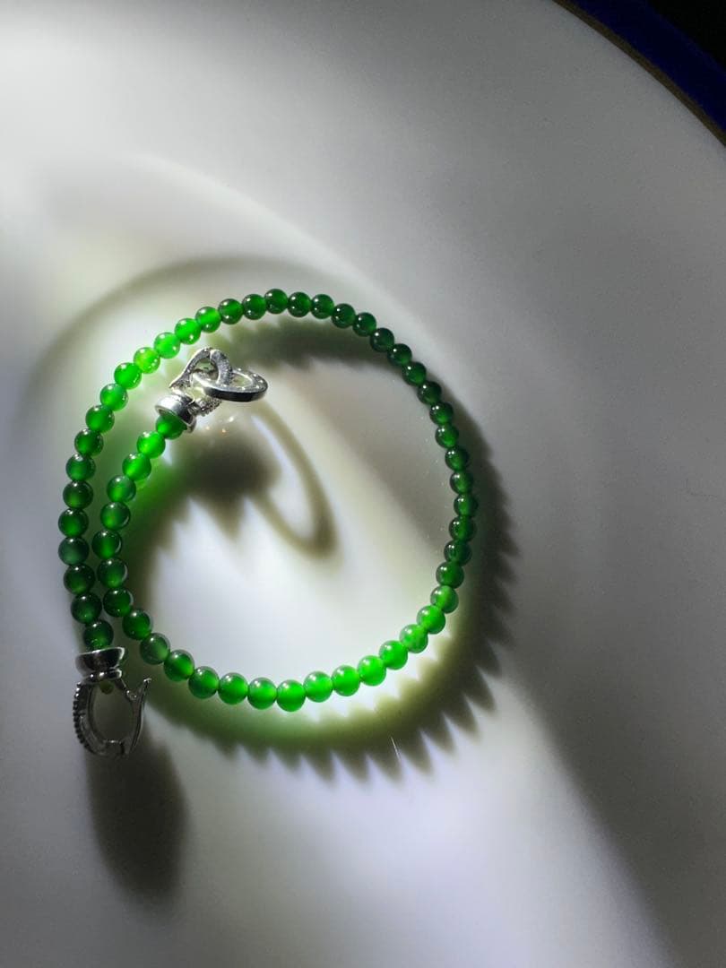 禹*珉様 纯天然A貸、冰種ジェダイト本翡翠緑色ビーズブレスレット 鑑定書付き　新