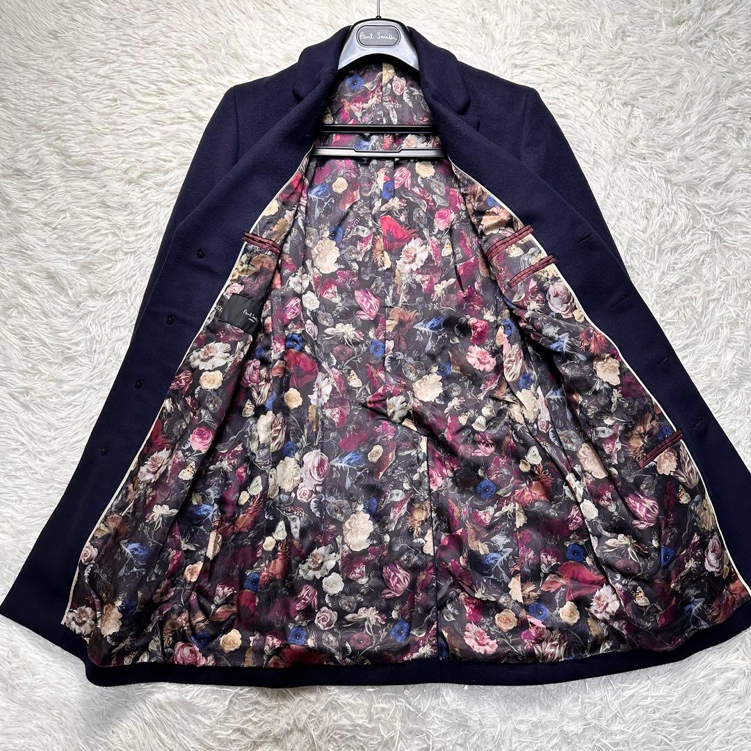 現行 極美品 ポールスミス 全面薔薇柄 ネイビー チェスターコート M
