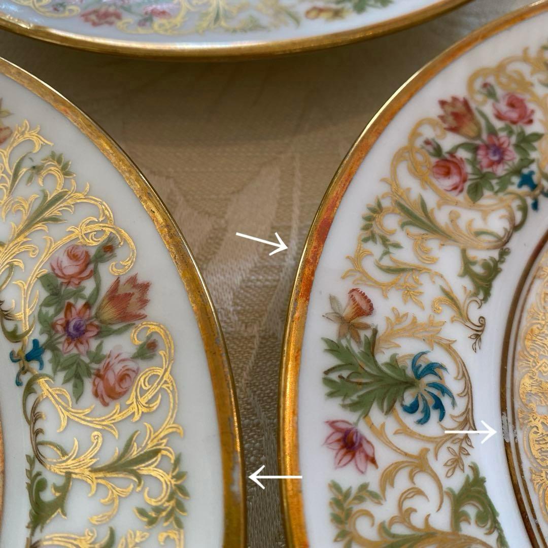 【アレンフェルト／リモージュ】花と金彩 手描き／パン皿 ティープレート ５枚