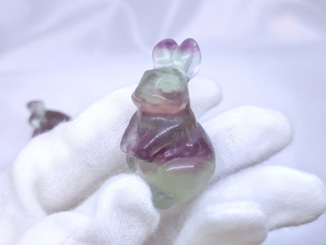 キャンディー フローライト うさぎ　セット　カービング　彫り物　双子　ペア　蛍石