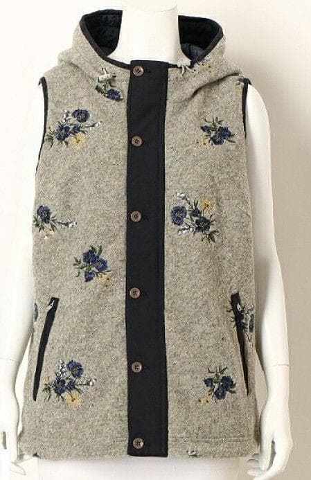 スーパーハッカ　スライバー冬の花刺しゅう裏キルティングベスト　グレー　匿名配送