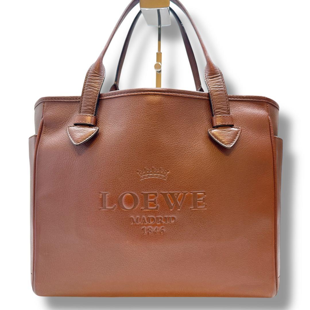 定番✨ロエベ ヘリテージ ロゴドン 肩掛け トートバッグ レザー ブラウン