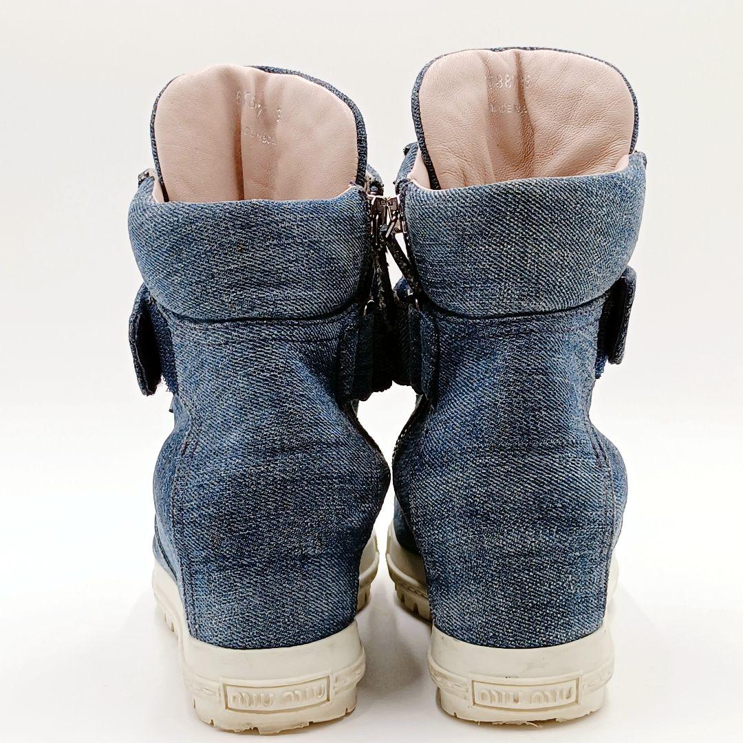 【美品】miumiu ミュウミュウ メタルキャップ デニム ハイカット 38