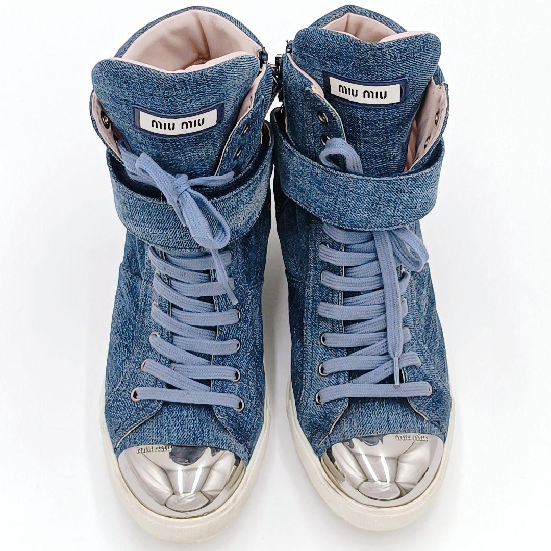 【美品】miumiu ミュウミュウ メタルキャップ デニム ハイカット 38