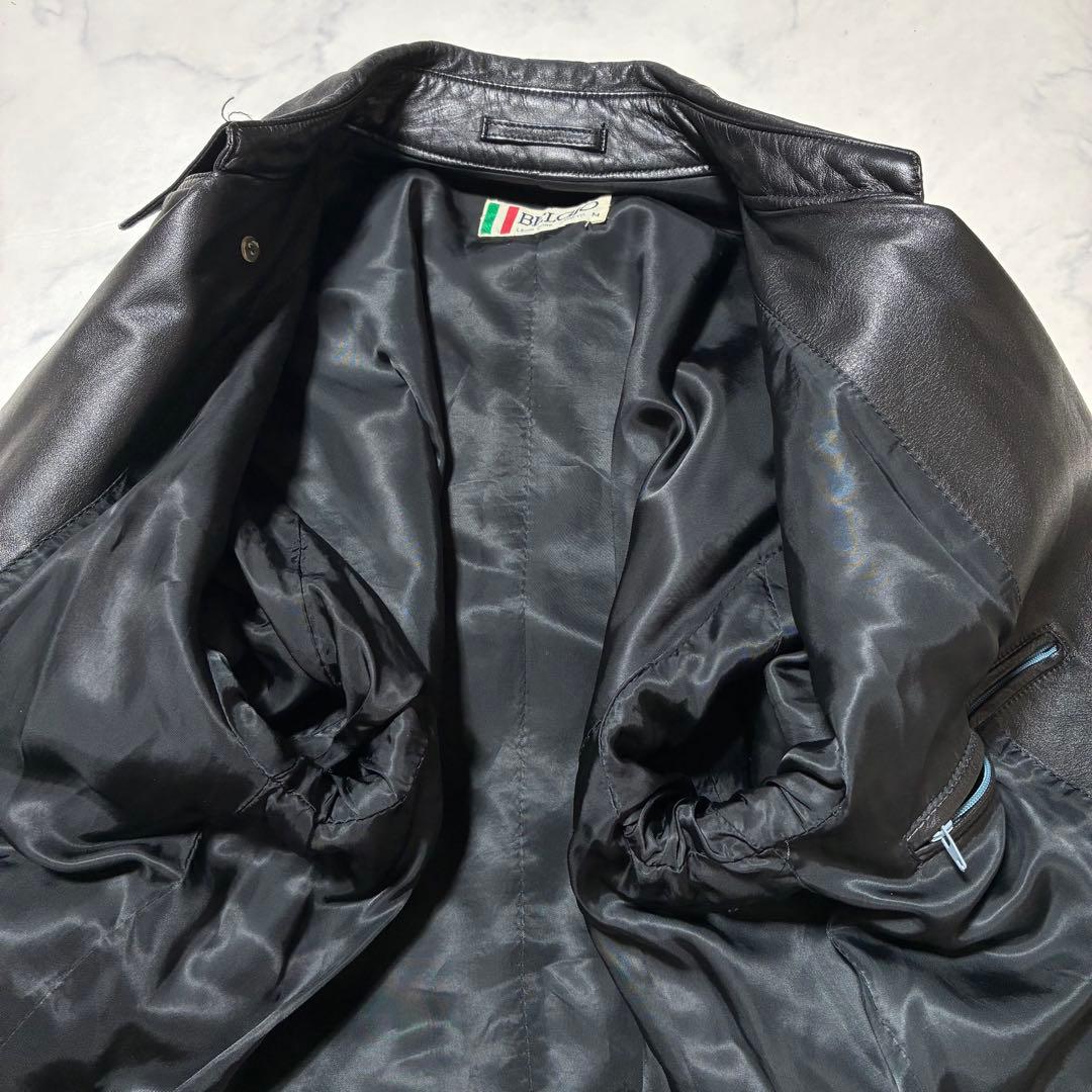 美品✨VINTAGE レザー トレンチコート ロング ダブル ベルト 黒 L位