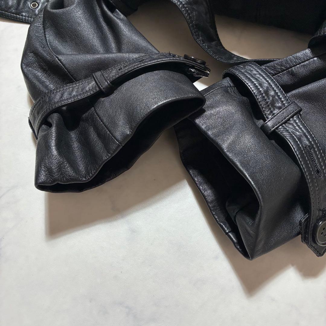 美品✨VINTAGE レザー トレンチコート ロング ダブル ベルト 黒 L位