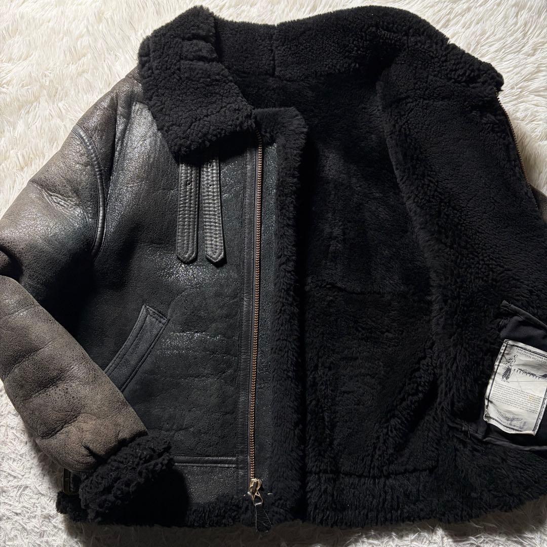 【米国製】AVIREX フライトジャケット ムートン　羊革　ボア　ブラック　40