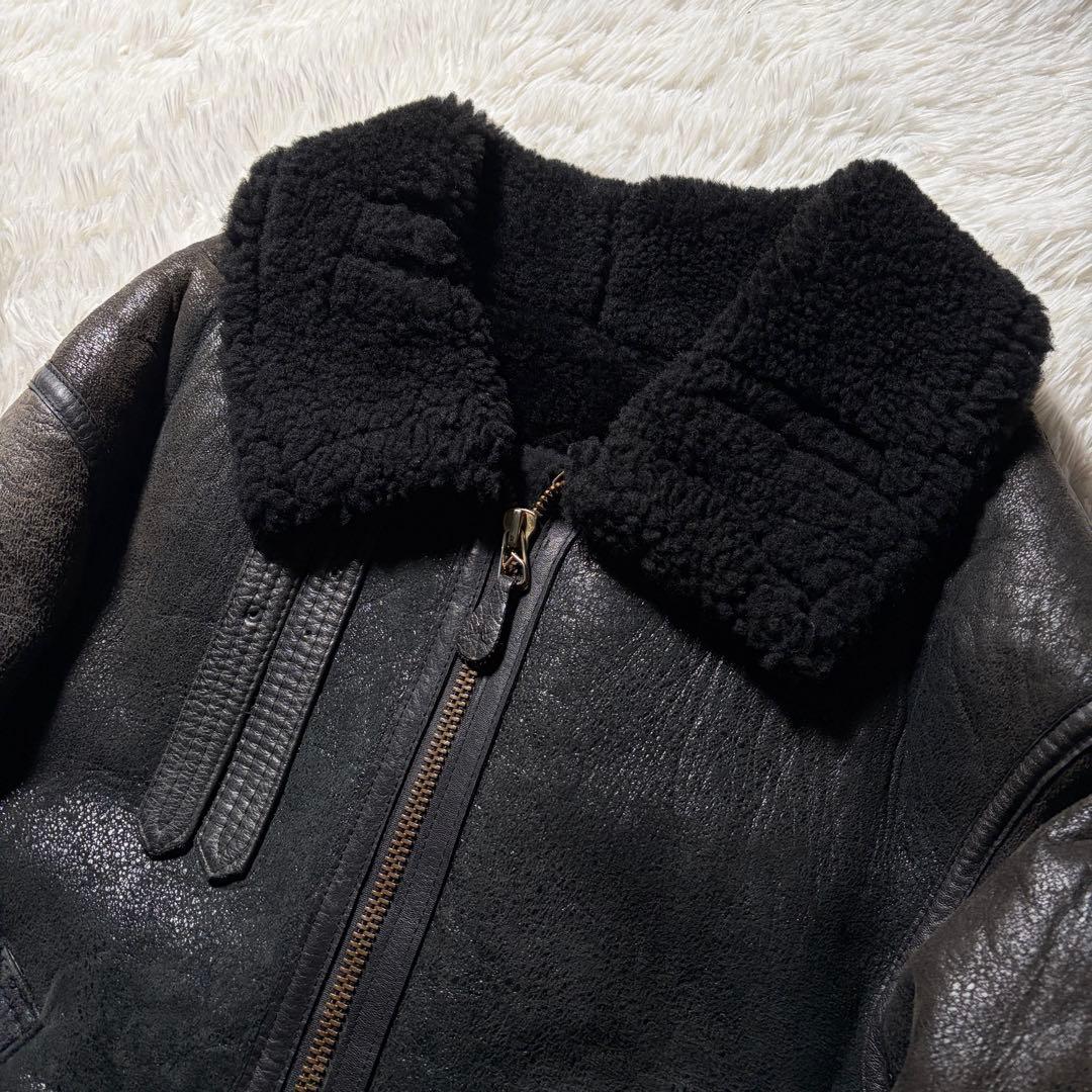 【米国製】AVIREX フライトジャケット ムートン　羊革　ボア　ブラック　40