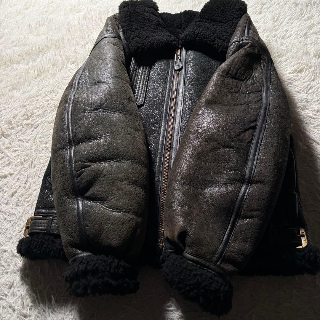 【米国製】AVIREX フライトジャケット ムートン　羊革　ボア　ブラック　40