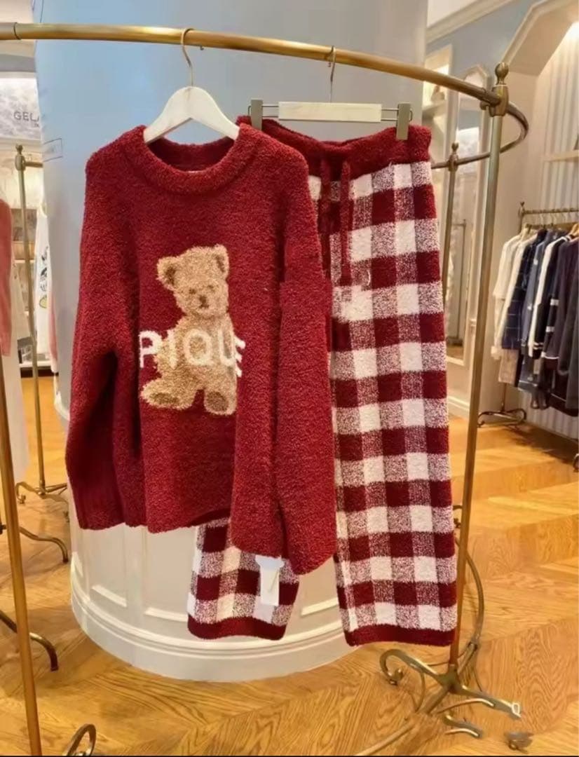 【大人気】ジェラートピケ ルームウェア ジェラピケ 冬 ワインレッド 2点セット