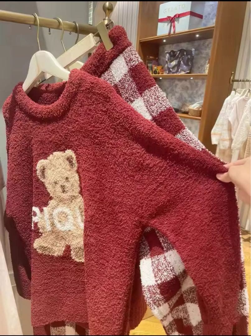 【大人気】ジェラートピケ ルームウェア ジェラピケ 冬 ワインレッド 2点セット