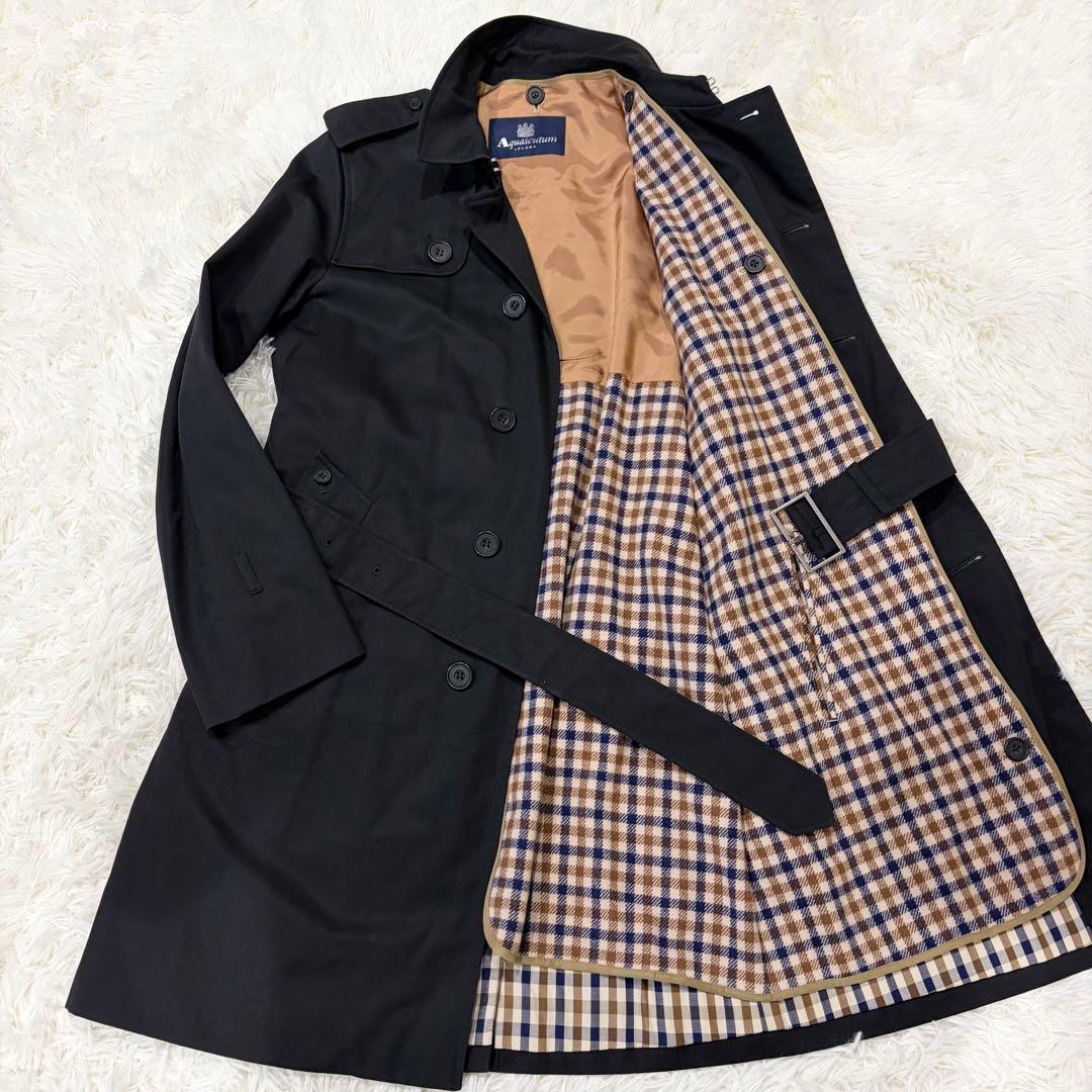 【美品】アクアスキュータム ステンカラーコート ロング ベルト ライナー 黒 S