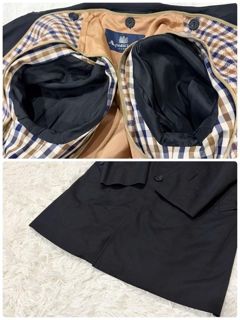 【美品】アクアスキュータム ステンカラーコート ロング ベルト ライナー 黒 S