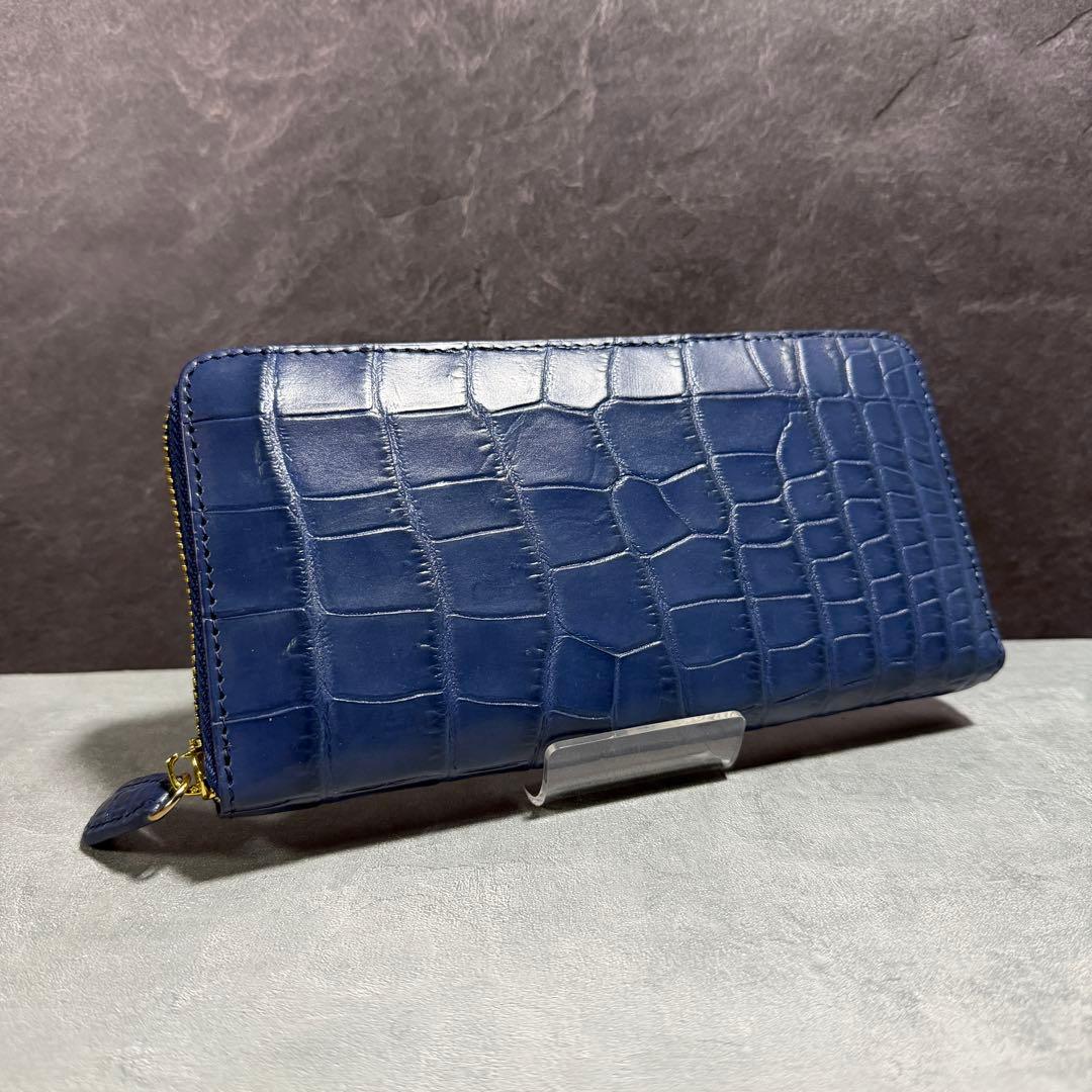 新入荷 クロコダイル 長財布 ネイビーブルー ワニ本革 メンズ レディース