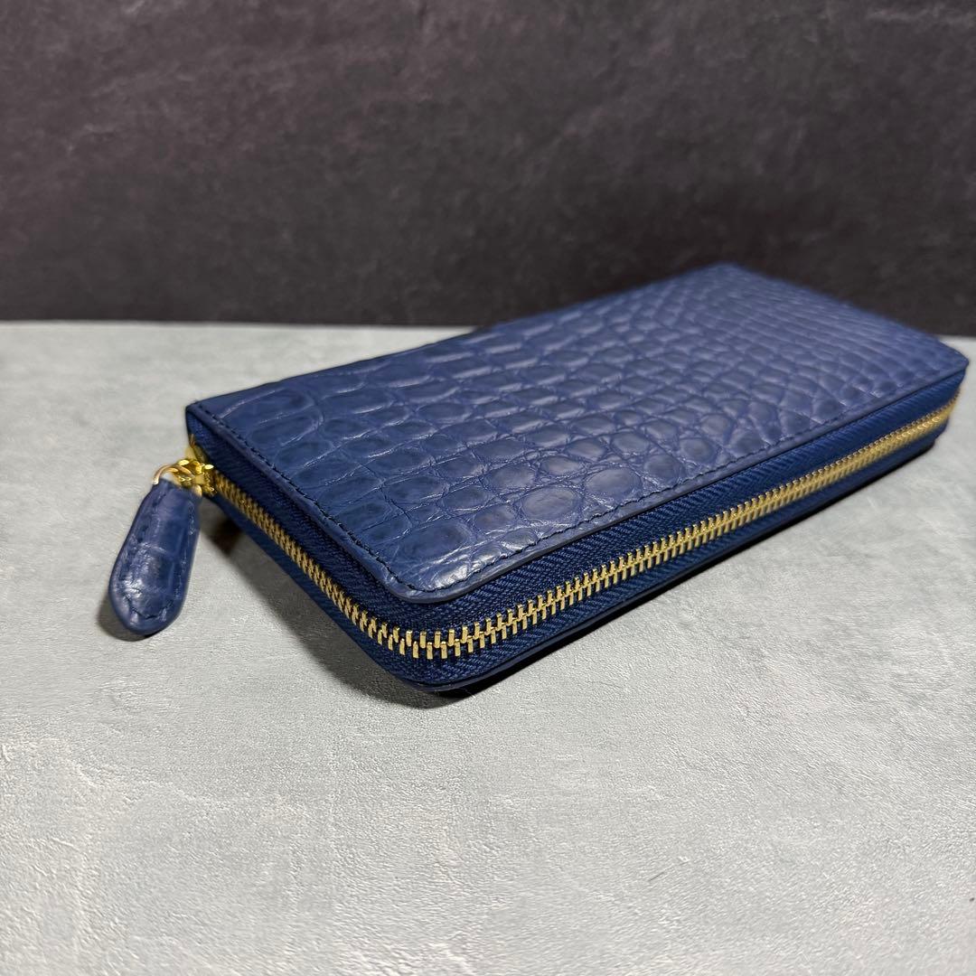 新入荷 クロコダイル 長財布 ネイビーブルー ワニ本革 メンズ レディース
