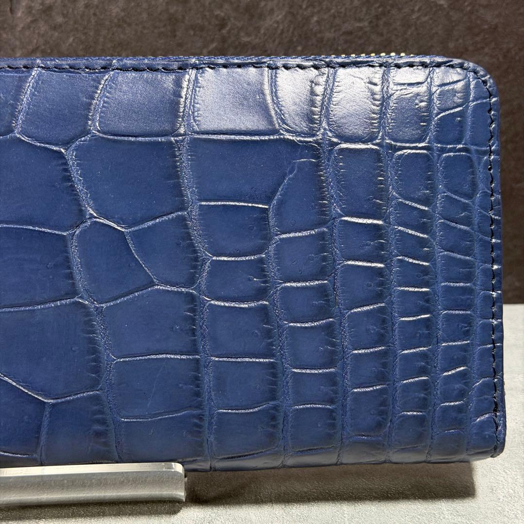 新入荷 クロコダイル 長財布 ネイビーブルー ワニ本革 メンズ レディース