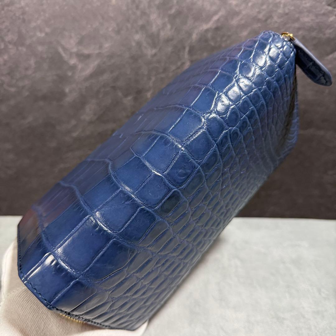 新入荷 クロコダイル 長財布 ネイビーブルー ワニ本革 メンズ レディース
