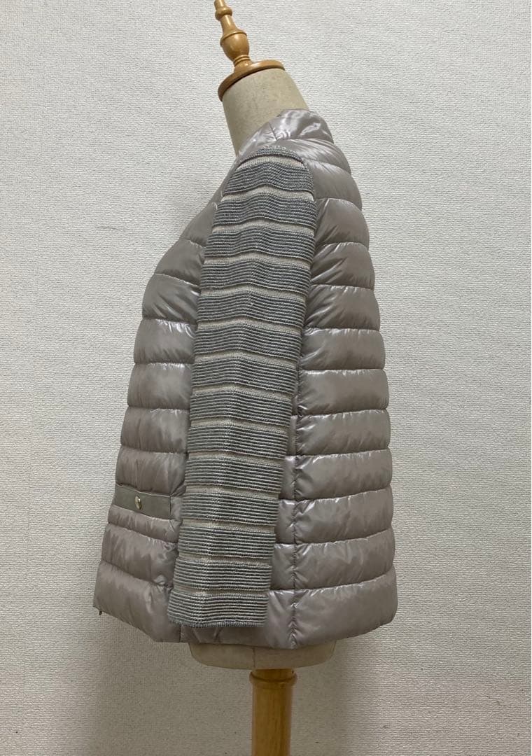 希少　ヘルノ　HERNO ショートダウン　40 グレー　ロゴ付　袖ニット　超軽量