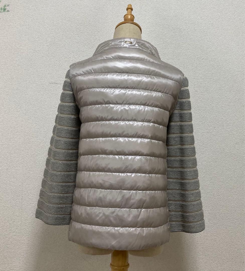 希少　ヘルノ　HERNO ショートダウン　40 グレー　ロゴ付　袖ニット　超軽量