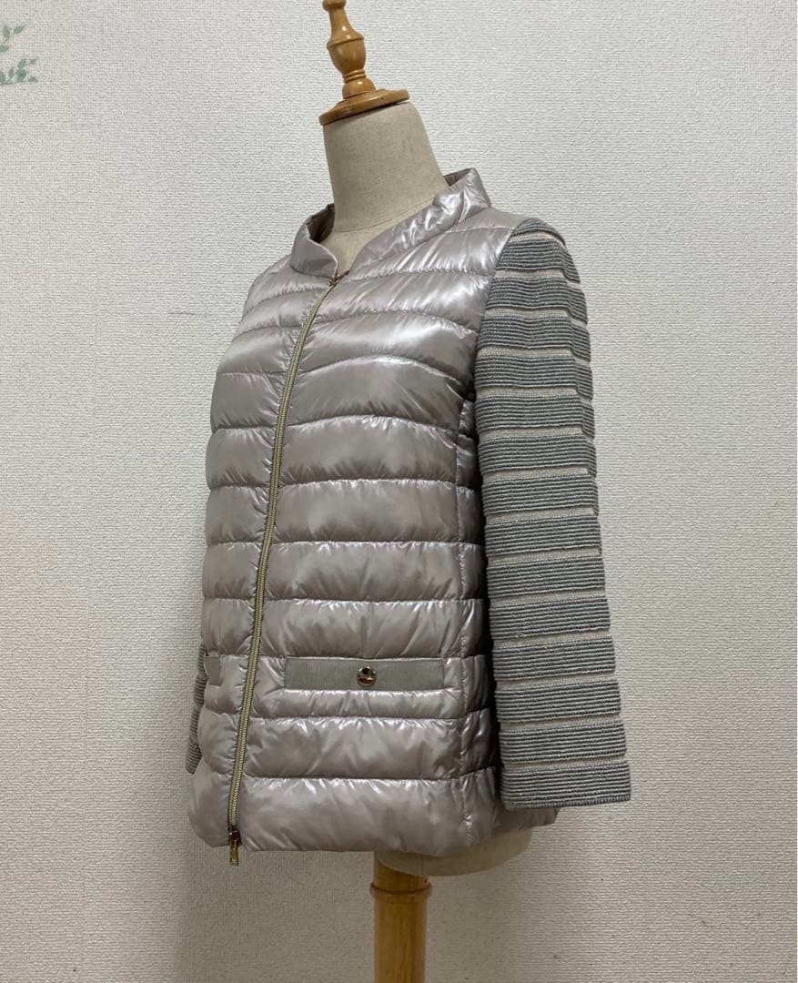 希少　ヘルノ　HERNO ショートダウン　40 グレー　ロゴ付　袖ニット　超軽量