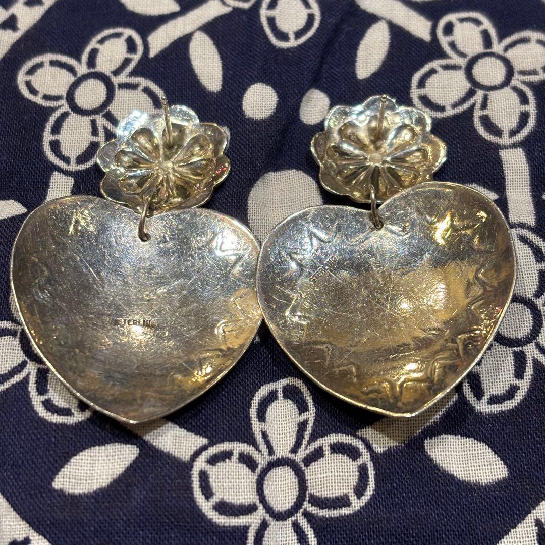 インディアンジュエリー　ターコイズ　コンチョ　ピアス　スタンプワーク　シルバー