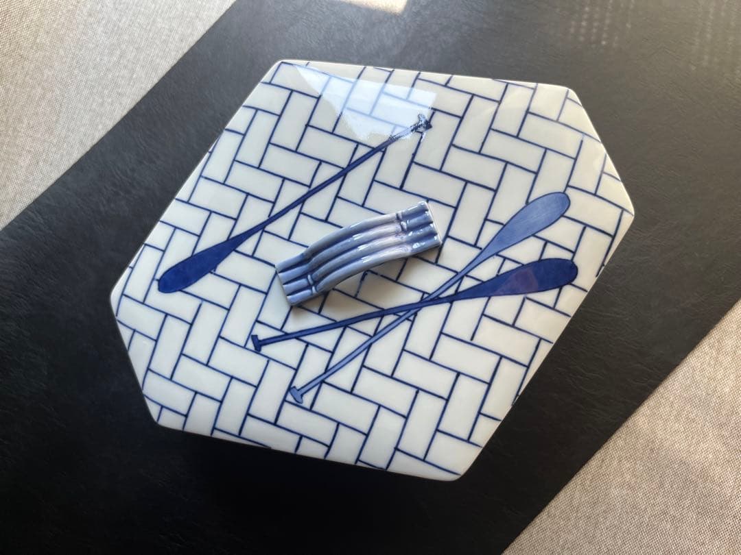 紫翠窯 西村徳泉 作 染付　櫂の絵　食籠