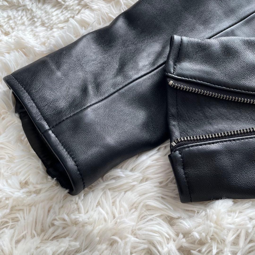 極美品✨コムサイズム　ライダースジャケット　ダブルジップ　羊革　黒