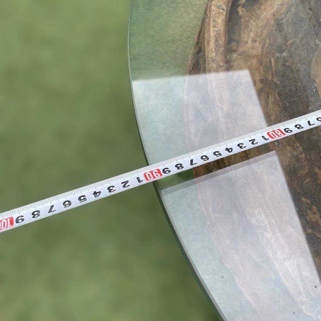 彫刻木製円形テーブル ガラス天板付き　アフリカ手彫りローテーブル　アンティーク