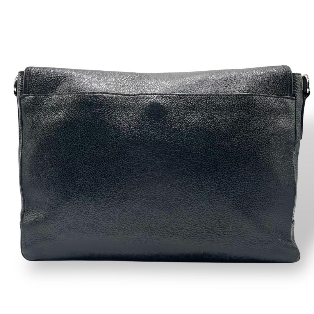 美品 COACH コーチ☆シボ革 ロゴ型押しショルダーバッグ レザー ブラック