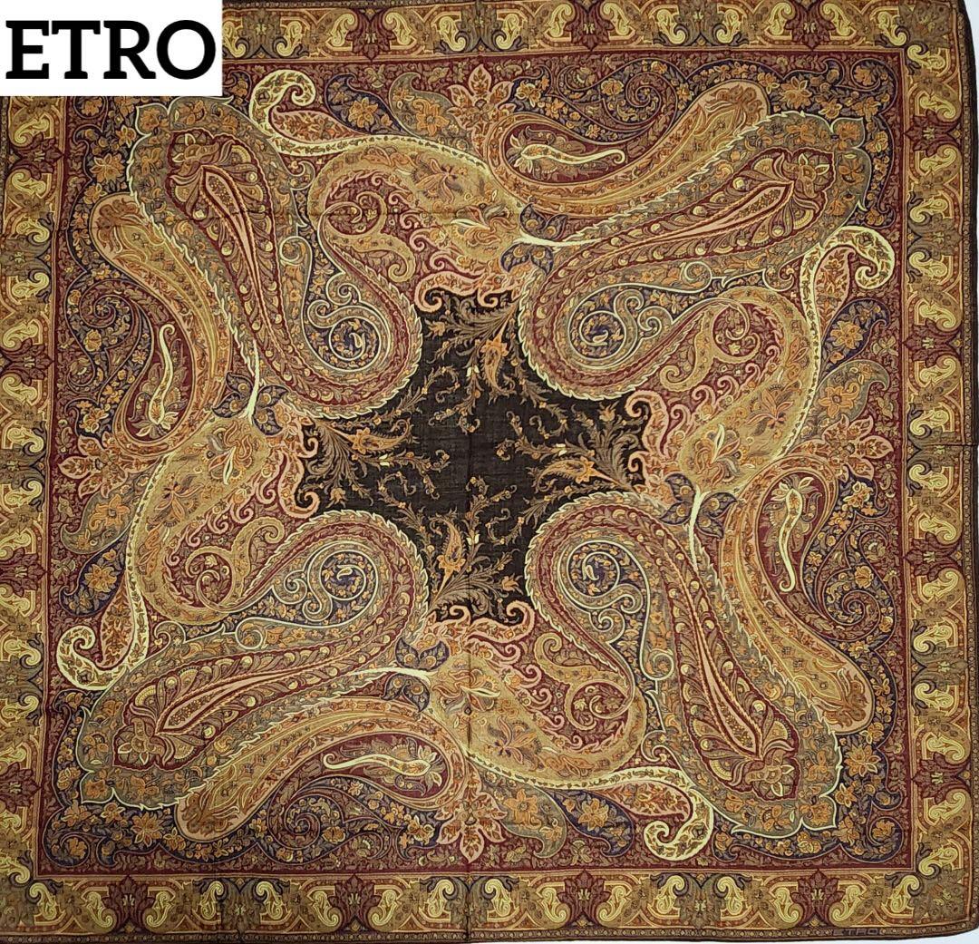 美品 ★ETRO★ ストール ショール ペイズリー柄 ウール シルク ブラウン.